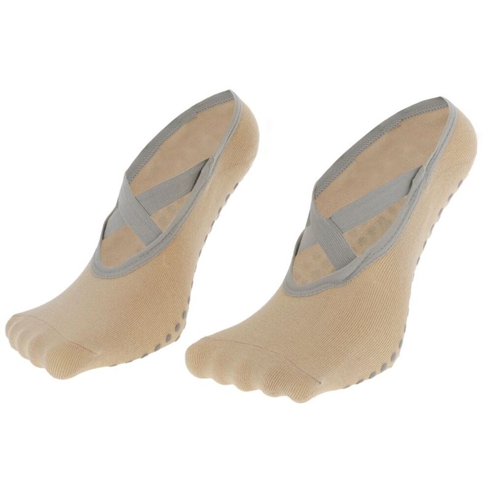Short Cross-Strap Yoga Five Toe Socks Brown 1 Pair